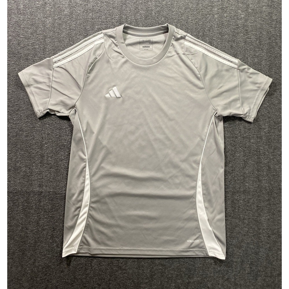 adidas Mid Grey White Men's Short Sleeve Soccer Jersey Slim Fit Size L